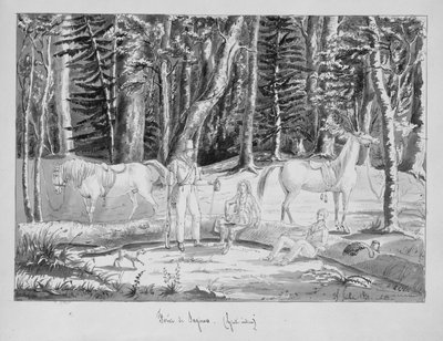 Travellers with an Indian Guide in the Forest of Saginaw, 1831 by Gustave de Beaumont